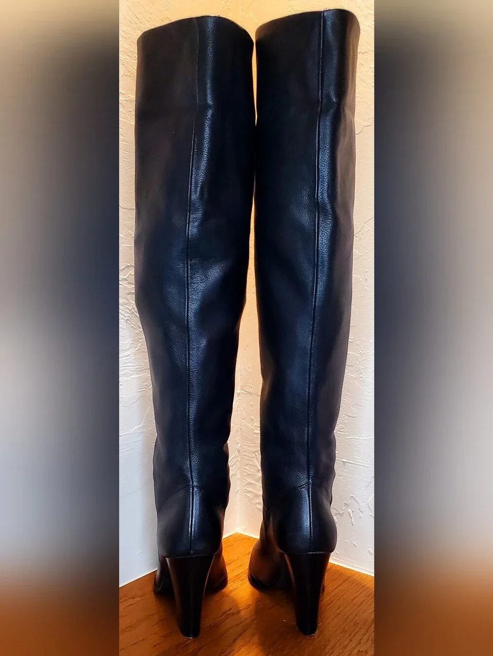 Colin Stuart Womens Sz7 Tall Leather Boots Black Knee High Cuff 3.75